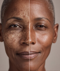 Woman's face before and after facial treatment