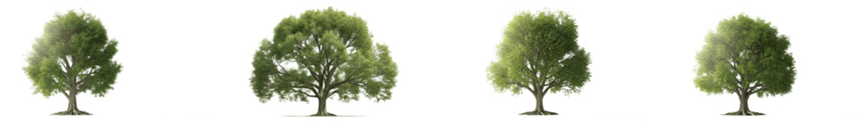 Naklejka premium Set Collection of Premium Realistic Deciduous Trees, Ultra Detailed Seasonal Green and Autumn Trees for Landscaping, Botanical Illustration, Environmental Design and Branding, isolated on transparent 