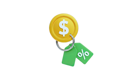 Golden Coin with Dollar Sign and Discount Tags