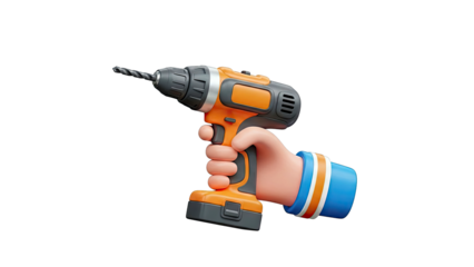 Hand Holding an Orange and Gray Cordless Drill with a Drill Bit