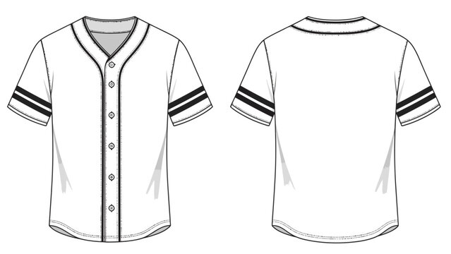 Blank Baseball Jersey Template Front and Back View for Sportswear Design Outline
