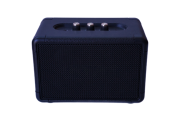 Bluetooth speaker with control knobs, isolated on white background. Ideal for technology, audio, and product themes.