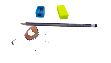 Blue Pencil Sharpener, Pencil and Green Eraser Isolated on White Background