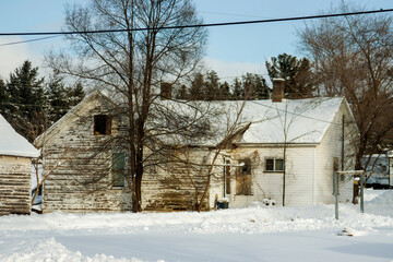 old abandoned house in winter