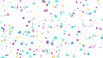 Fototapeta premium Colorful Confetti Falling Celebration Background, White Backdrop