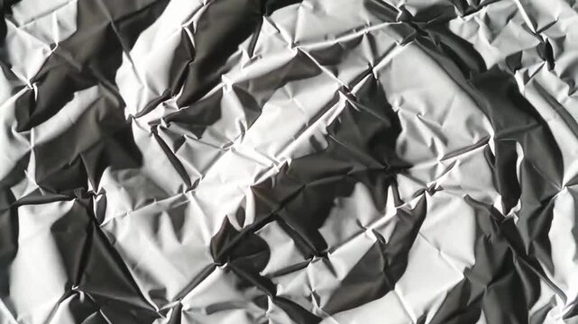 Abstract Textured Background of Crumpled Shiny Silver Foil with Dramatic Shadows and Light