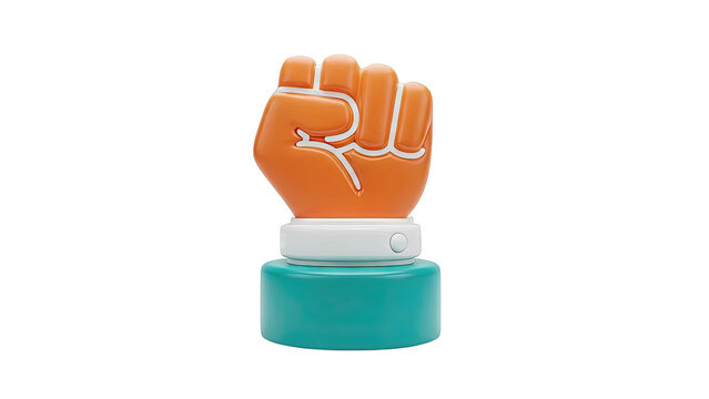 3D Orange Fist Icon on Teal Base