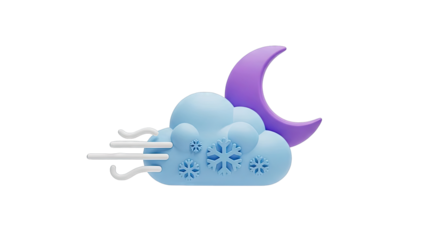3D Weather Icon: Snow, Wind, and Crescent Moon