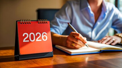 Business planning concept with 2026 calendar and professional workspace