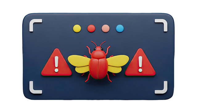 Bug alert icon with warning signs - Powered by Adobe
