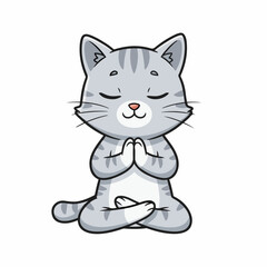 Obraz premium Meditative Feline: A serene cat, embodies inner peace and mindfulness with eyes closed, hands clasped, and sitting in a cross-legged position.