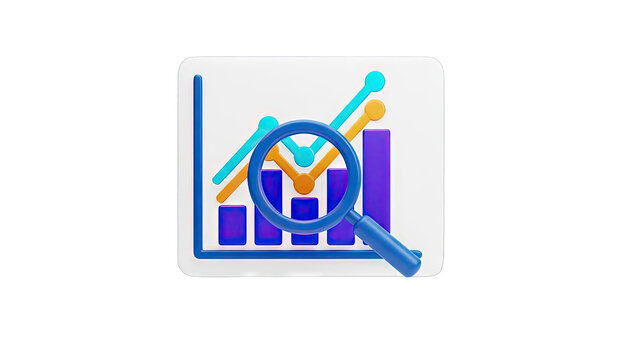 3D Bar Chart and Line Graph Analysis with Magnifying Glass - Powered by Adobe
