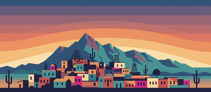 bisbee arizona city skyline digital landscape painting