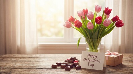 Happy Galentine's Day Celebration with Flowers and Chocolates