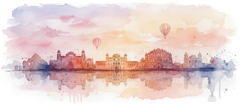 jaipur india city skyline watercolor - landscape painting