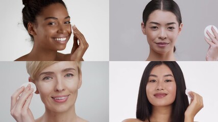 Four women engage in self care activities at home, applying skincare products and enjoying pampering routines. Each enjoys a moment of relaxation, enhancing their beauty.