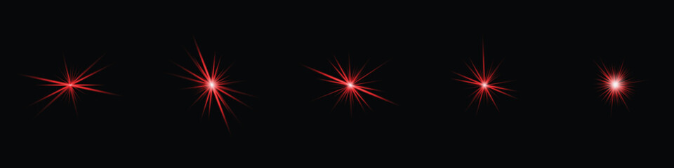 Red Starburst Light Effects Collection on Black Background