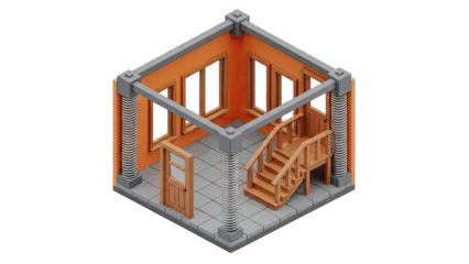 Isometric Interior Mockup with Staircase and Windows