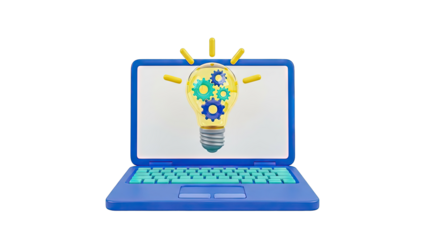 Laptop displaying a lightbulb with gears, symbolizing innovation