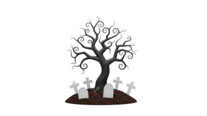 Halloween Cemetery Scene with Twisted Tree and Gravestones