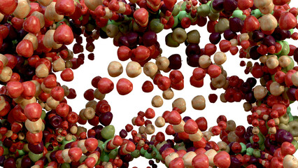 Parallax apple frame: 3D background with depth featuring 12 varieties like Fuji and Black Oxford - Photorealistic food border floating in created by 3D parallax depth or Stereoscopic effects.