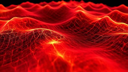 Vibrant red abstract landscape with glowing network patterns and dynamic waves - Powered by Adobe