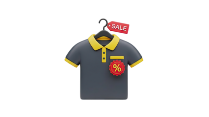 3D Polo Shirt on Hanger with Sale Tag and Discount Badge