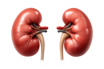 Human kidneys with renal artery and vein, anatomy illustration presenting healthy internal organs for medical study