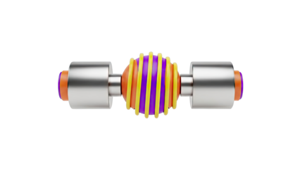 Abstract 3D model of a metallic roller with colorful ribbed core