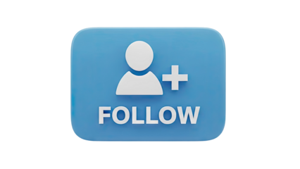 3D Follow Button Icon on transparent background