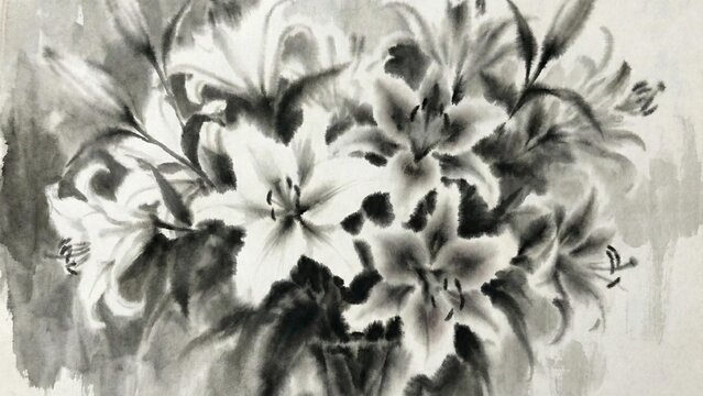 Image of a lily that resembles a sumi-e painting