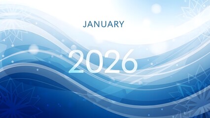 Elegant abstract blue background with flowing wave patterns and sparkling snowflakes, evoking a fresh winter ambiance ideal for new year calendars and festive season themes