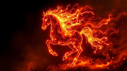 Illustration of a fire horse crafted from creative light art, featuring artistic lighting, abstract patterns, and an expressive composition. Chinese New Year's Concept.