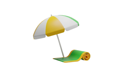 Beach Umbrella and Rolled Mat on White Background