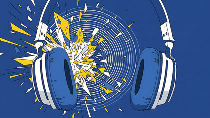powerful sound explosion shattering concept illustration representing an immersive audio experience or disruptive noise awareness for digital sound design.