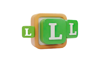 3D Rendered Letter L on Green Blocks with Orange Border