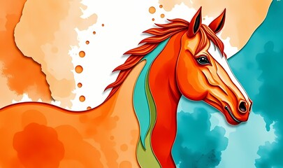 Colorful layered illustration of horse.