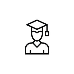 Simple black and white line art illustration of a graduating student