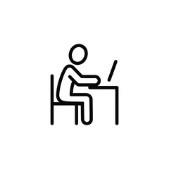 Person seated at a desk working on a laptop computer illustration