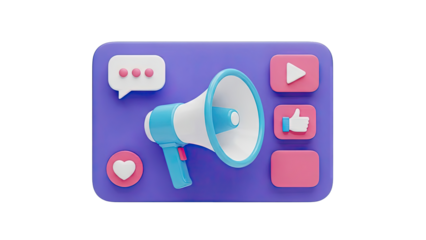 3D Social Media Icons with Megaphone