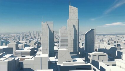 Futuristic cityscape with tall buildings