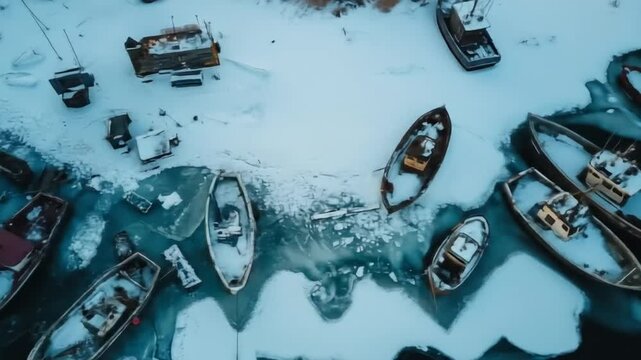 Frozen boats dockyard