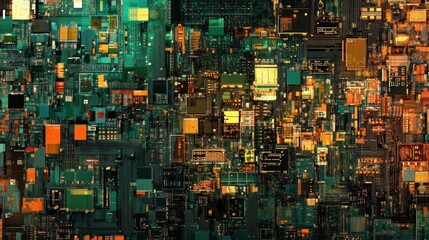 Abstract electronic circuit board cityscape