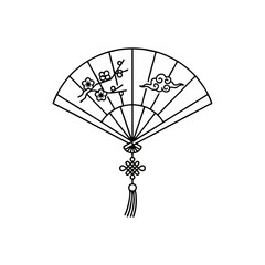 Hand Fan Icon Illustration with Elegant Traditional Vector Style