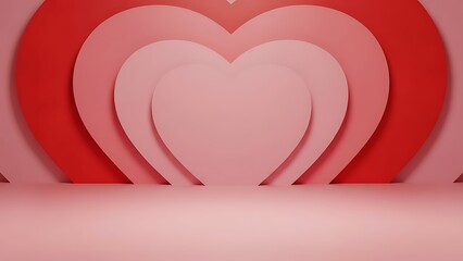 Layered pink and red hearts forming a romantic backdrop or stage design, perfect for Valentine's Day or love-themed events.