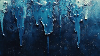 Abstract Blue Paint Drips With Glitter And Bubbles Macro Shot