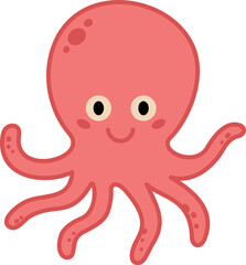 Cute Pink Octopus Cartoon Character