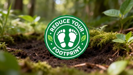 Green sticker with footprint message in forest
