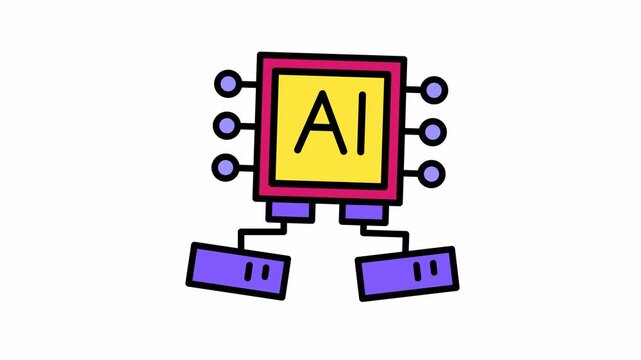 Cute AI Chip Character with Legs - Cartoon Artificial Intelligence Processor Icon Illustration
