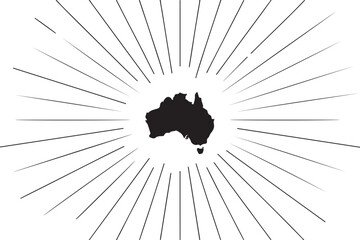 Australia map silhouette radiating lines sunburst background center point abstract map illustration geography